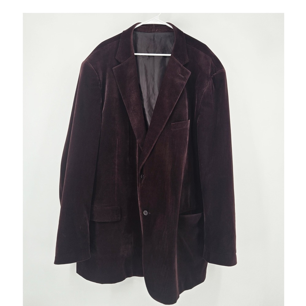 KS Signature Burgundy Velvet Blazer Jacket Dot Matrix Suit Coat 60 Tall Big XL